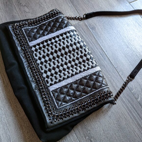 Zara Black Suede Leather Handbag Clutch Embellished Metal Like New Purse - Picture 2 of 9